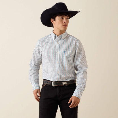 Ariat Mens Crow Fitted Shirt White Longhorn Stripe