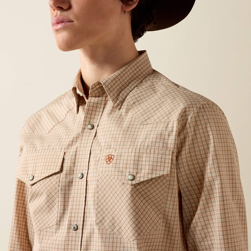 Ariat Mens Pro Series West Fitted Snap Shirt Beige Micro Plaid