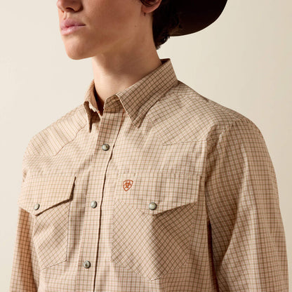 Ariat Mens Pro Series West Fitted Snap Shirt Beige Micro Plaid