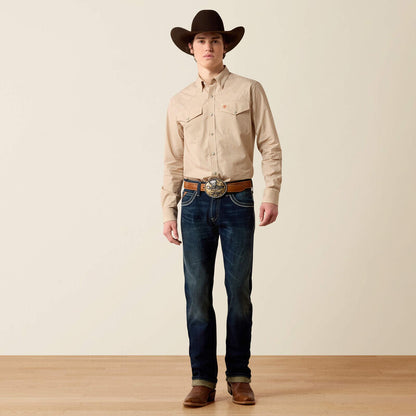 Ariat Mens Pro Series West Fitted Snap Shirt Beige Micro Plaid