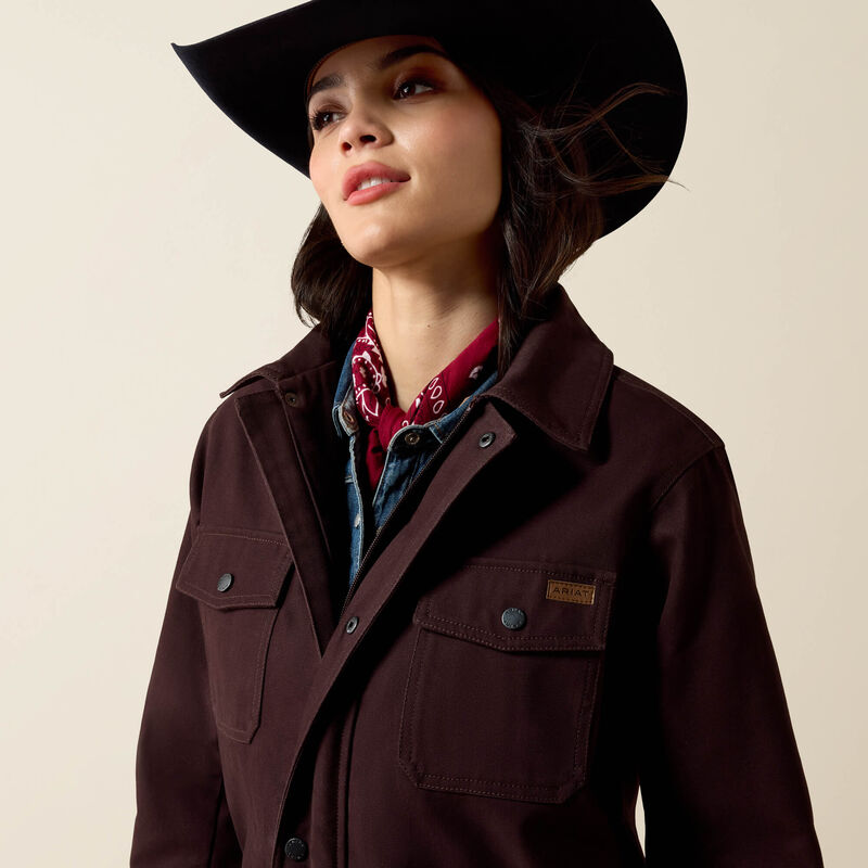 Ariat Ladies Western Canvas Chore Jacket Chocolate Plum