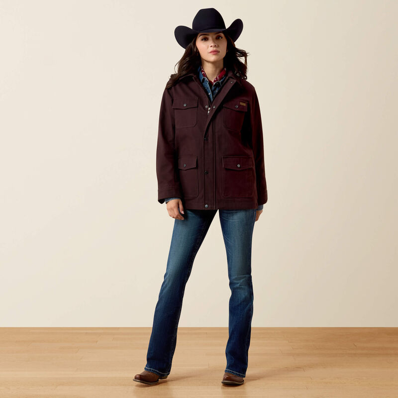 Ariat Ladies Western Canvas Chore Jacket Chocolate Plum