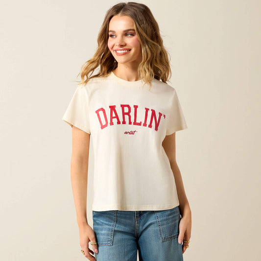 Ariat Ladies Collegiate Darlin T-Shirt Cream/Crimson