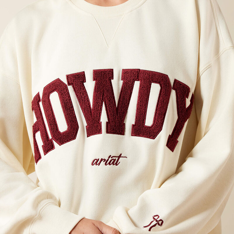 Ariat Ladies Collegiate Oversize Sweatshirt Cream/Maroon