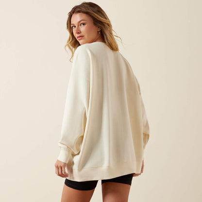 Ariat Ladies Collegiate Oversize Sweatshirt Cream/Maroon