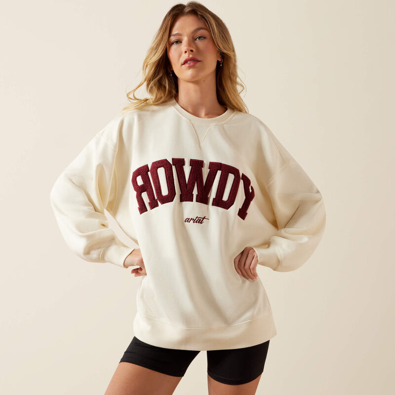 Ariat Ladies Collegiate Oversize Sweatshirt Cream/Maroon