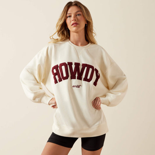 Ariat Ladies Collegiate Oversize Sweatshirt Cream/Maroon