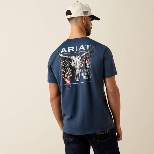 Ariat Mens Ariat Longhorn Patriot Bravery T-Shirt Blue Dusk