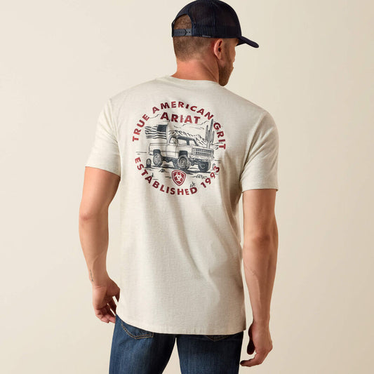 Ariat Mens Ariat Trucker Freedom Flag T-Shirt Oatmeal Heather