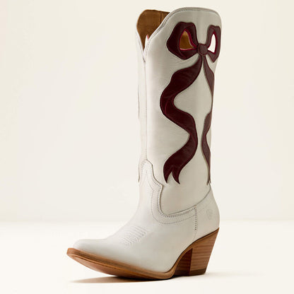 Ariat Ladies Beaux J Toe Western Boot Ivory Pearl/Maroon