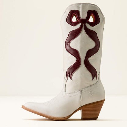 Ariat Ladies Beaux J Toe Western Boot Ivory Pearl/Maroon