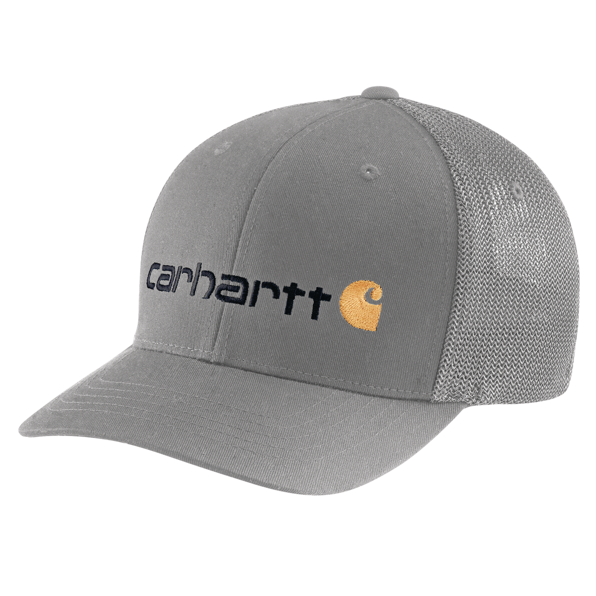 Carhartt Rugged Flex Fitted Canvas Mesh-Back Logo Graphic Cap Asphalt
