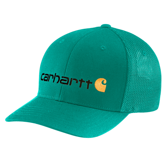 Carhartt Rugged Flex Fitted Canvas Mesh-Back Logo Graphic Cap Cadmium Green