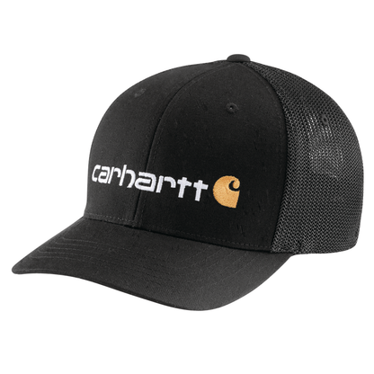Carhartt Rugged Flex Fitted Canvas Mesh-Back Logo Graphic Cap Black