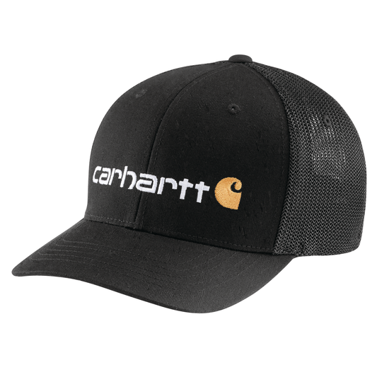 Carhartt Rugged Flex Fitted Canvas Mesh-Back Logo Graphic Cap Black