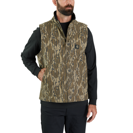 Carhartt Rugged Flex Duck Loose Fit Sherpa Lined Camo Mock Neck Vest Mossy Oak Bottomland Camo
