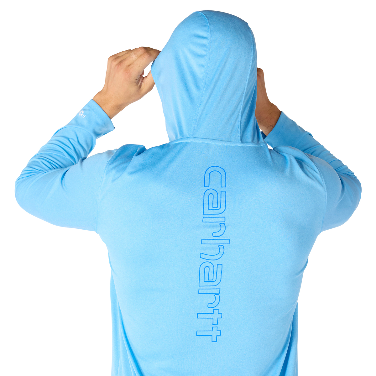 Carhartt Force Sun Defender Hooded Long Sleeve Logo Tranquil Blue Heather