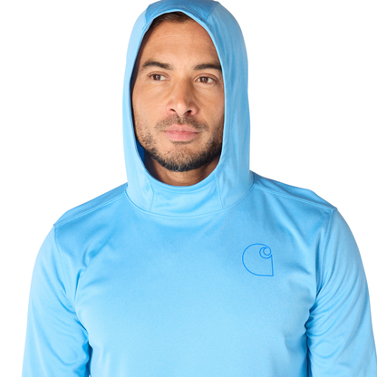 Carhartt Force Sun Defender Hooded Long Sleeve Logo Tranquil Blue Heather