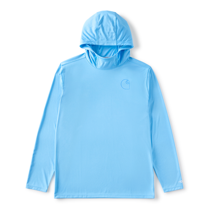 Carhartt Force Sun Defender Hooded Long Sleeve Logo Tranquil Blue Heather