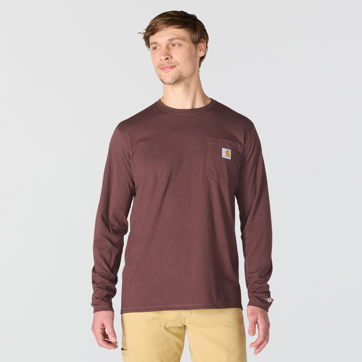 Carhartt Force Relaxed Fit Midweight Long-Sleeve Pocket T-Shirt Deep Cherrywood Heather