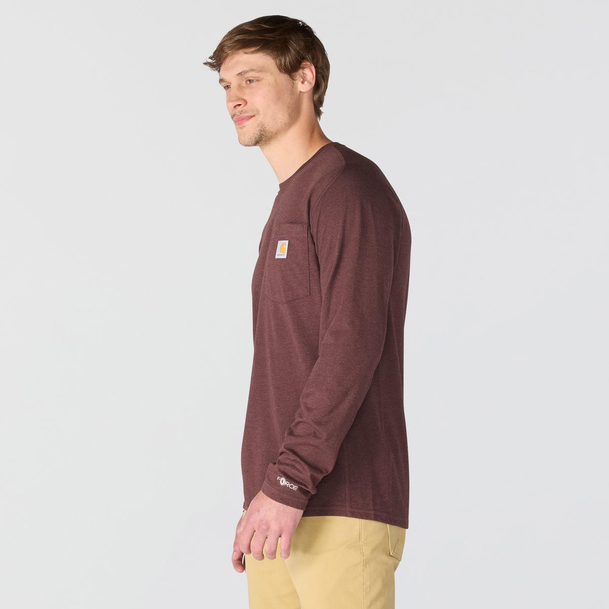 Carhartt Force Relaxed Fit Midweight Long-Sleeve Pocket T-Shirt Deep Cherrywood Heather