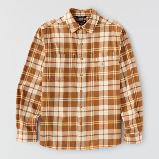 Carhartt Rugged Flex Relaxed Fit Midweight Flannel Long Sleeve Plaid Shirt Carhartt Brown