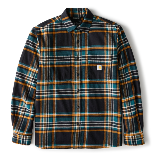 Carhartt Rugged Flex Relaxed Fit Midweight Flannel Long Sleeve Plaid Shirt Black