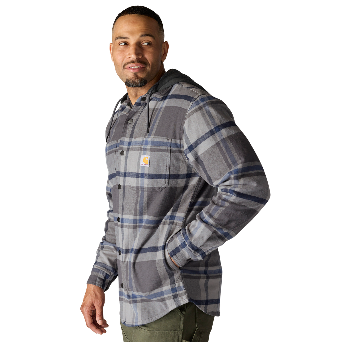 Carhartt Rugged Flex Relaxed Fit Flannel Fleece Lined Hooded Shirt Jacket Gravel