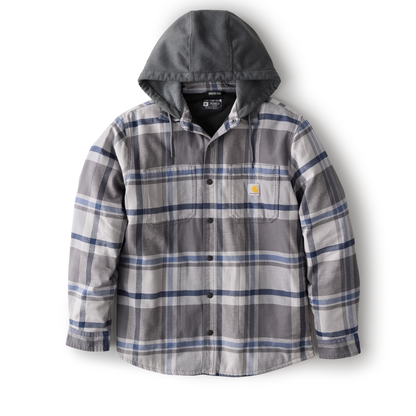 Carhartt Rugged Flex Relaxed Fit Flannel Fleece Lined Hooded Shirt Jacket Gravel