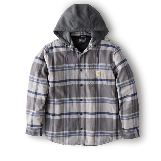 Carhartt Rugged Flex Relaxed Fit Flannel Fleece Lined Hooded Shirt Jacket Gravel