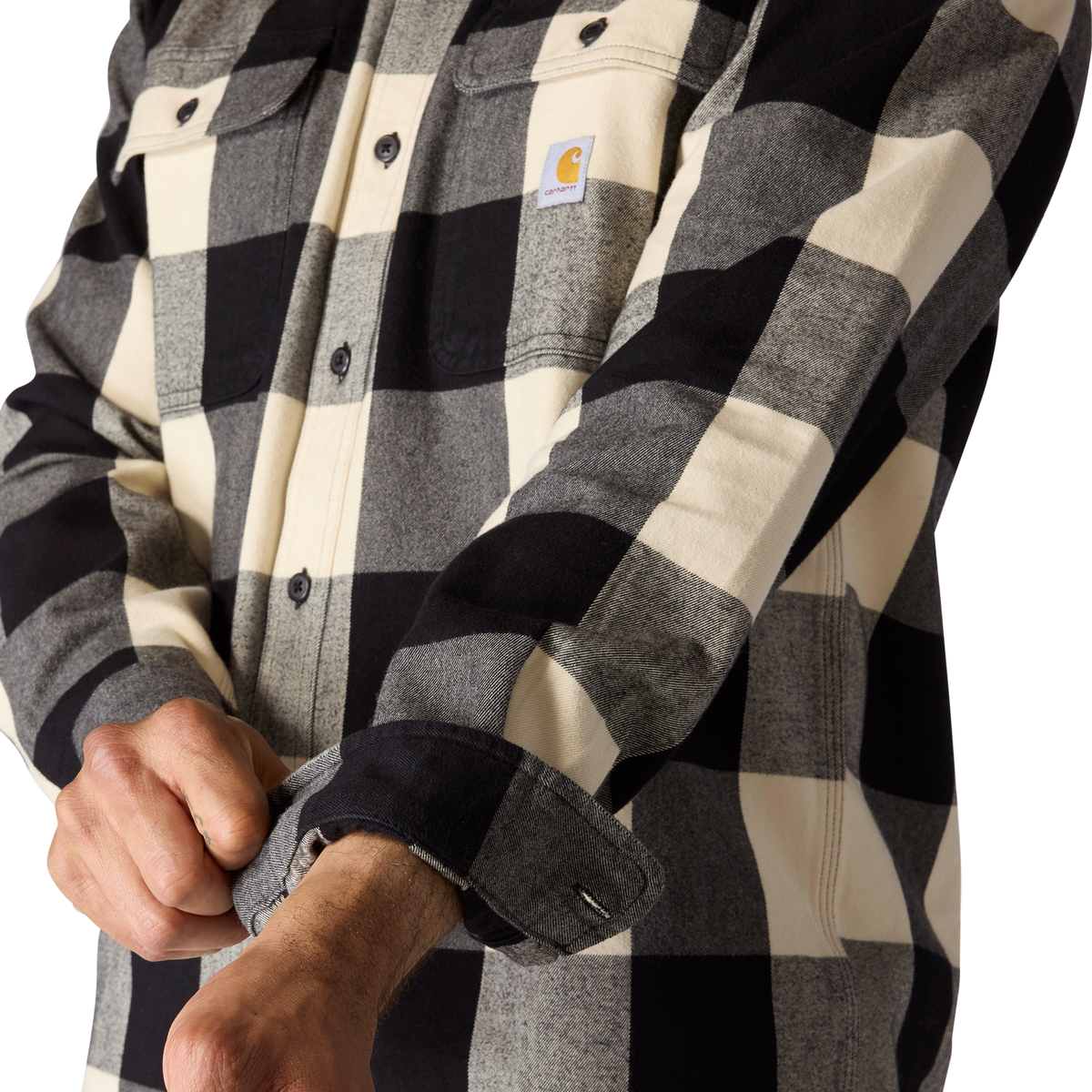 Carhartt Loose Fit Heavyweight Flannel Long Sleeve Plaid Shirt Oat Milk