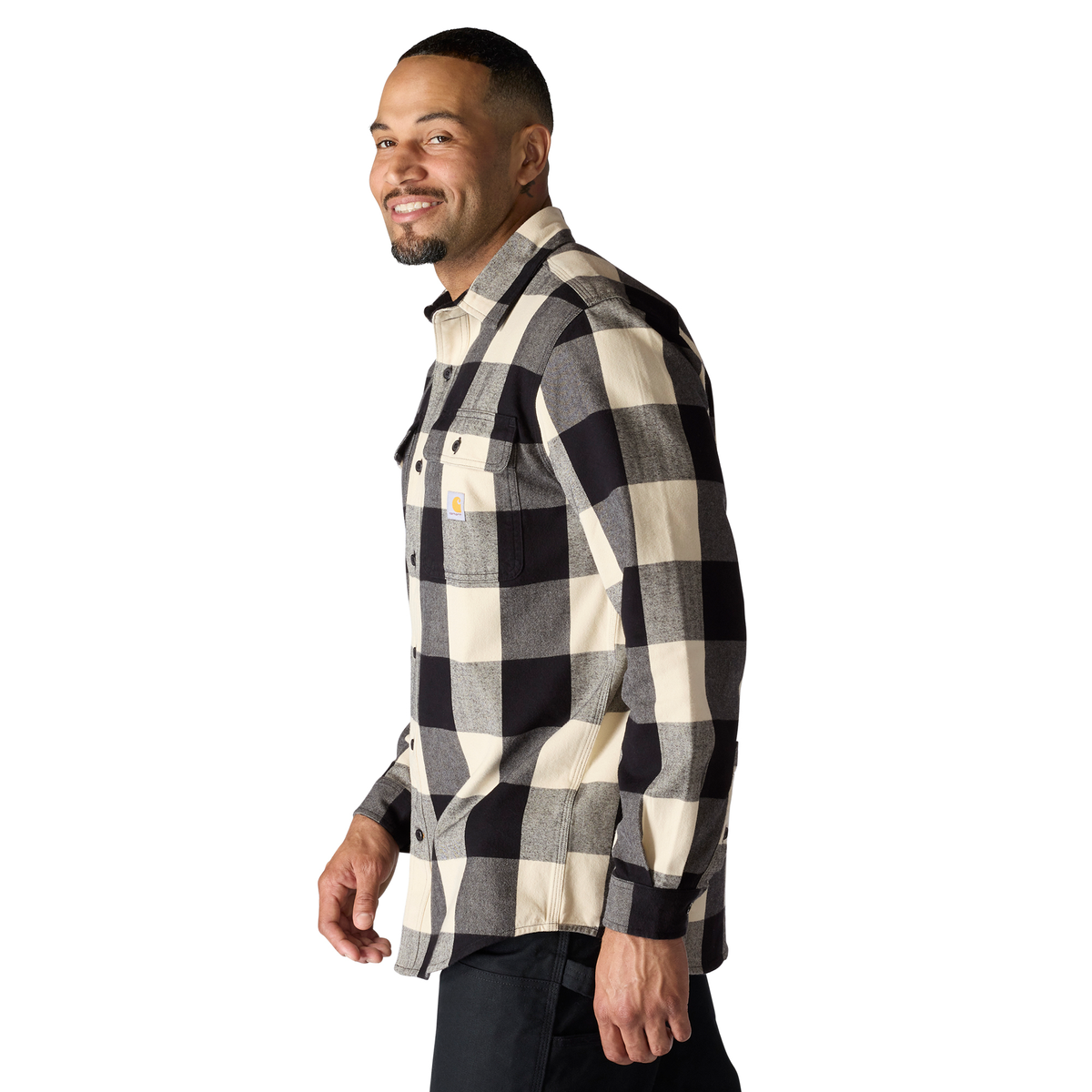 Carhartt Loose Fit Heavyweight Flannel Long Sleeve Plaid Shirt Oat Milk