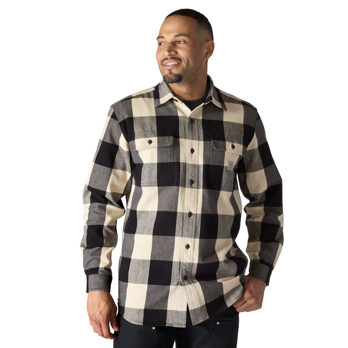 Carhartt Loose Fit Heavyweight Flannel Long Sleeve Plaid Shirt Oat Milk