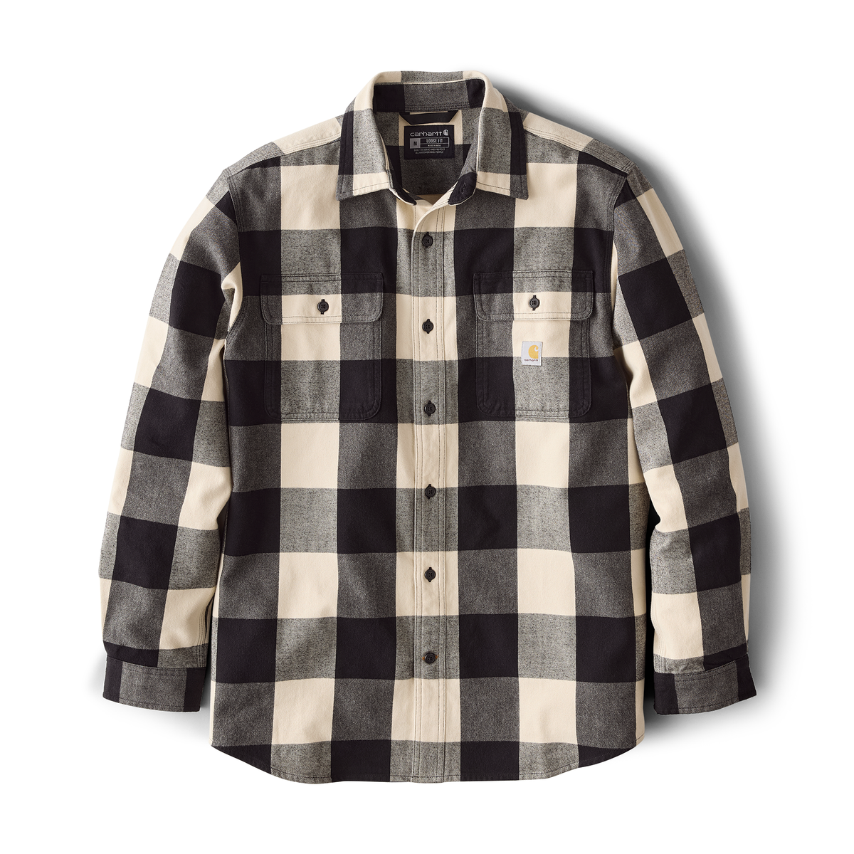 Carhartt Loose Fit Heavyweight Flannel Long Sleeve Plaid Shirt Oat Milk
