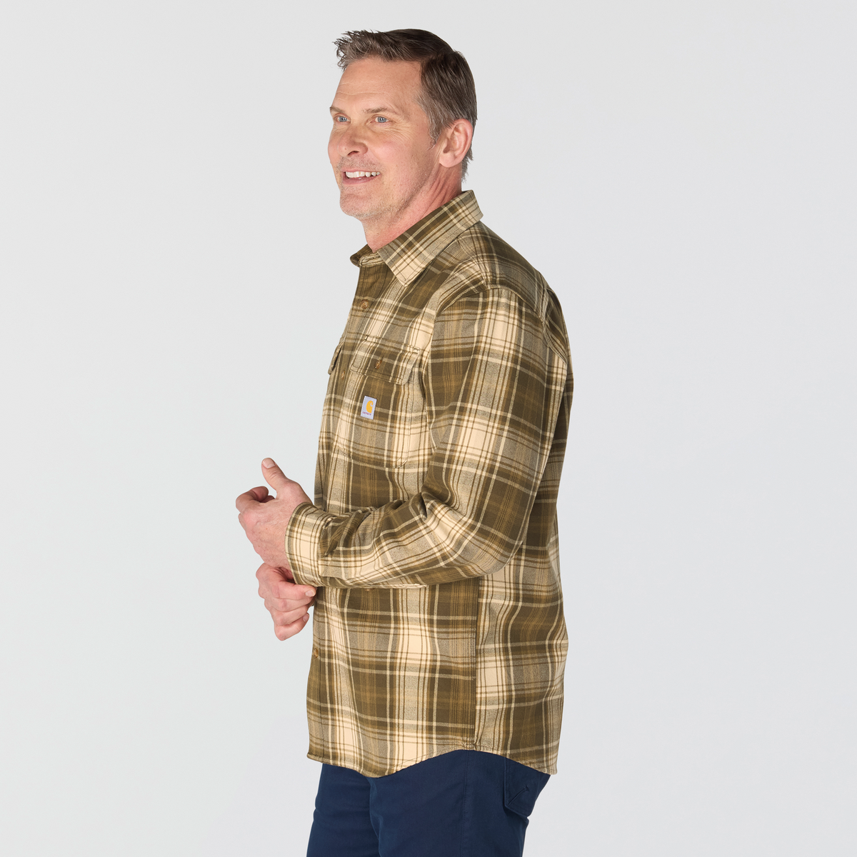 Carhartt Hubbard Loose Fit Heavyweight Flannel Long Sleeve Plaid Shirt Burnished Logs