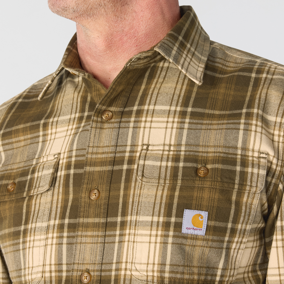 Carhartt Hubbard Loose Fit Heavyweight Flannel Long Sleeve Plaid Shirt Burnished Logs