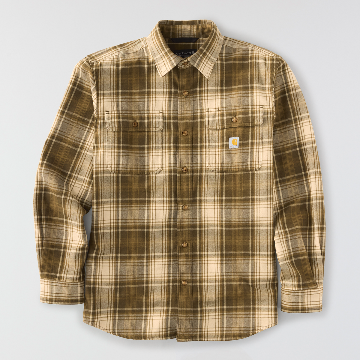 Carhartt Hubbard Loose Fit Heavyweight Flannel Long Sleeve Plaid Shirt Burnished Logs