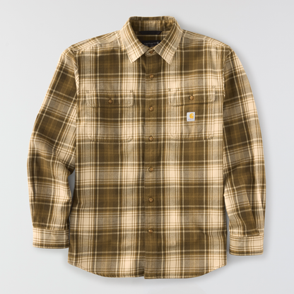 Carhartt Hubbard Loose Fit Heavyweight Flannel Long Sleeve Plaid Shirt Burnished Logs