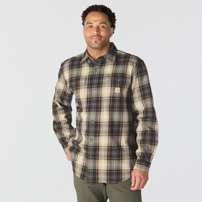 Carhartt Hubbard Loose Fit Heavyweight Flannel Long Sleeve Plaid Shirt Black