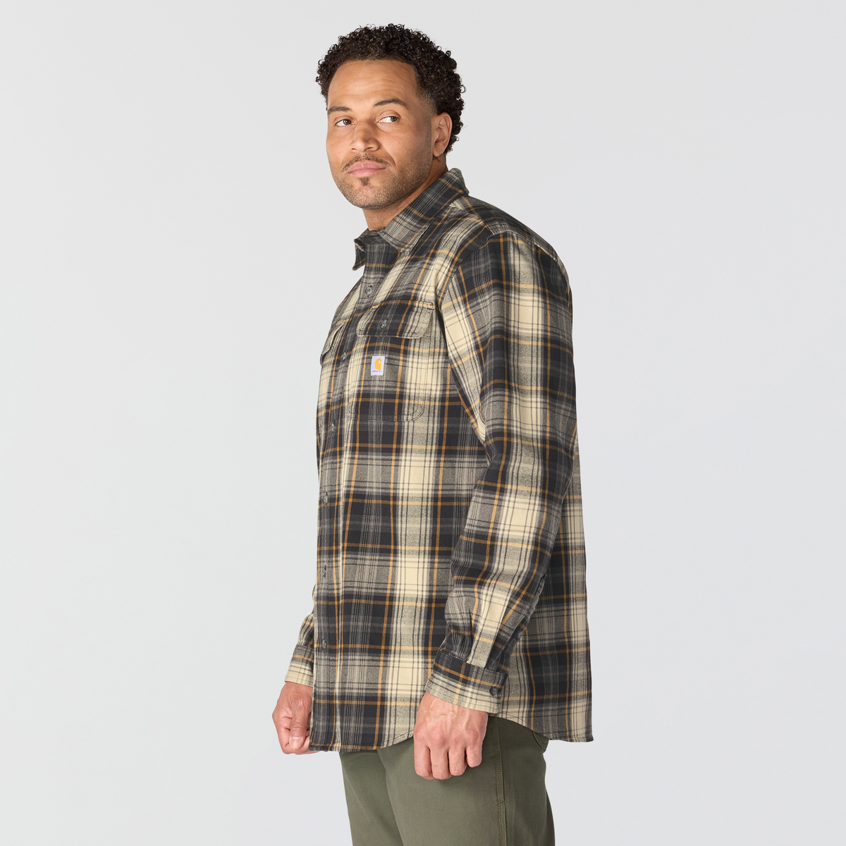 Carhartt Hubbard Loose Fit Heavyweight Flannel Long Sleeve Plaid Shirt Black
