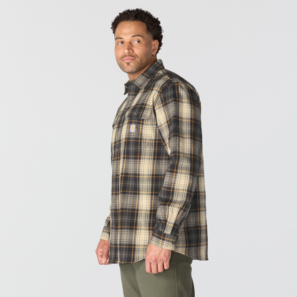 Carhartt Hubbard Loose Fit Heavyweight Flannel Long Sleeve Plaid Shirt Black