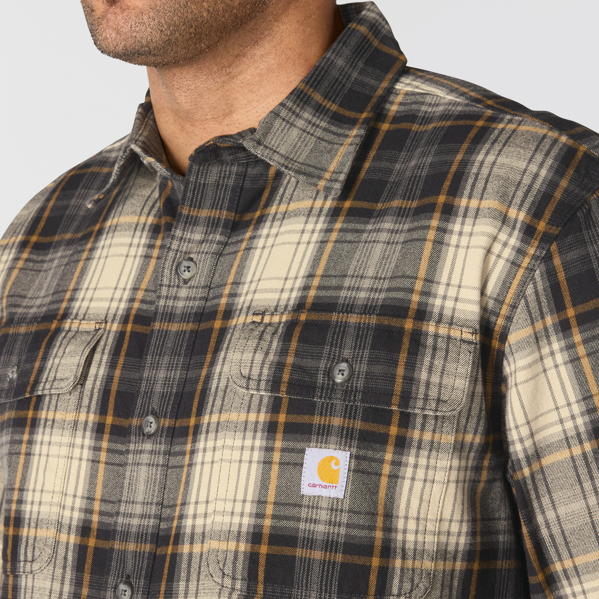 Carhartt Hubbard Loose Fit Heavyweight Flannel Long Sleeve Plaid Shirt Black
