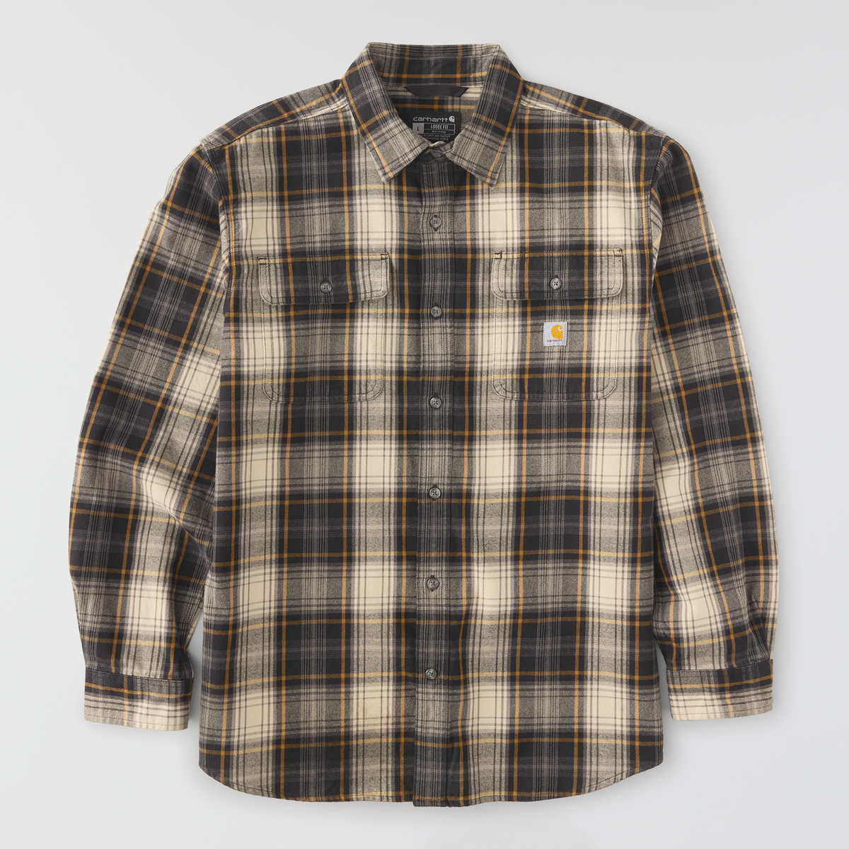 Carhartt Hubbard Loose Fit Heavyweight Flannel Long Sleeve Plaid Shirt Black