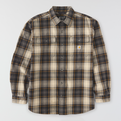 Carhartt Hubbard Loose Fit Heavyweight Flannel Long Sleeve Plaid Shirt Black