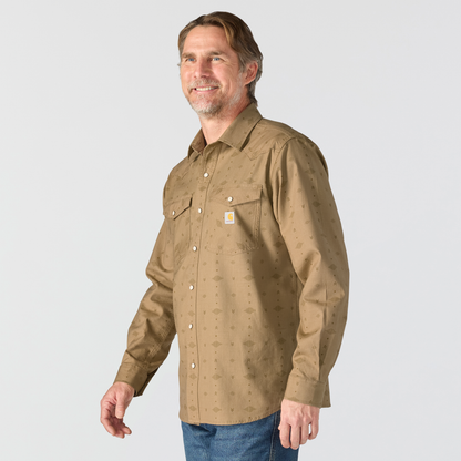 Carhartt Montana Rugged Flex Relaxed Fit Lightweight Long Sleeve Snap Shirt Front Night Fatigue Geo Print