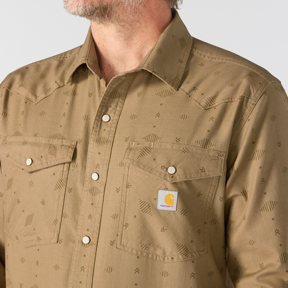 Carhartt Montana Rugged Flex Relaxed Fit Lightweight Long Sleeve Snap Shirt Front Night Fatigue Geo Print