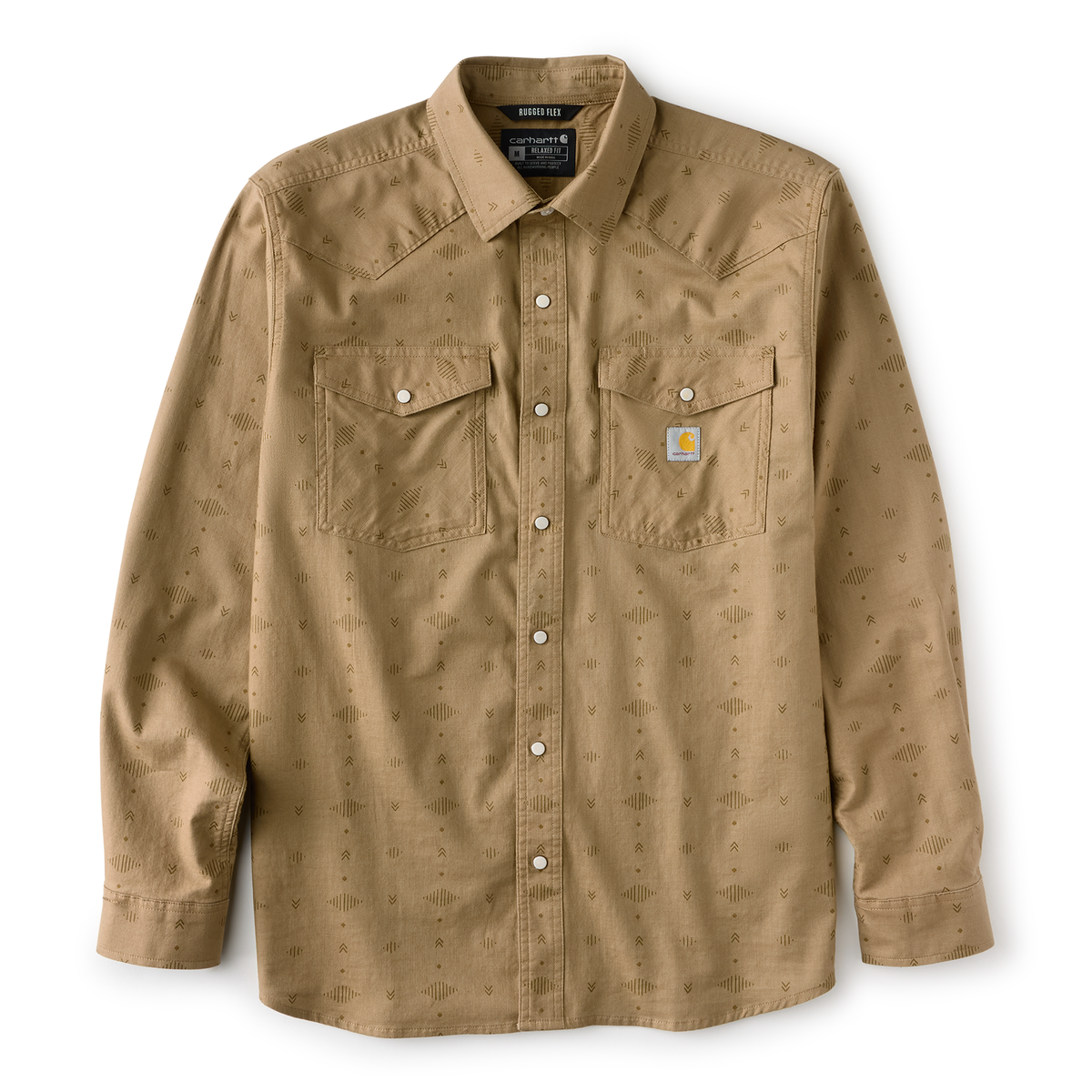Carhartt Montana Rugged Flex Relaxed Fit Lightweight Long Sleeve Snap Shirt Front Night Fatigue Geo Print