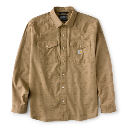 Carhartt Montana Rugged Flex Relaxed Fit Lightweight Long Sleeve Snap Shirt Front Night Fatigue Geo Print