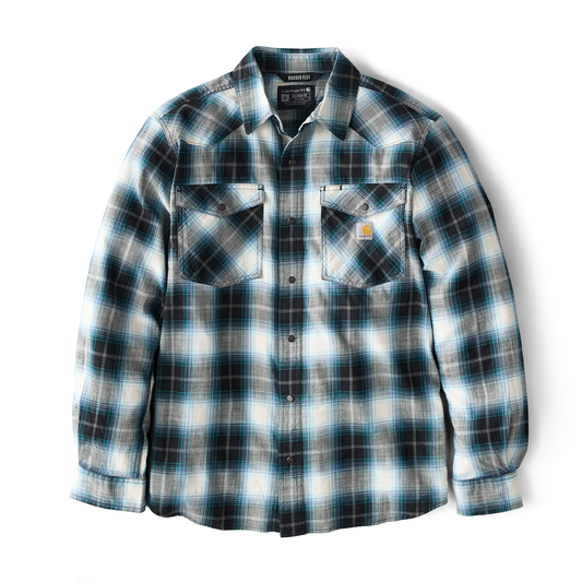 Carhartt Montana Rugged Flex Relaxed Fit Lightweight Long Sleeve Snap Front Plaid Shirt Black