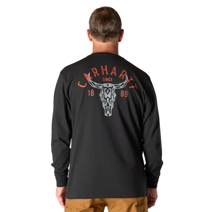 Carhartt Loose Fit Heavyweight Long-Sleeve Pocket Longhorn Graphic T-Shirt Black